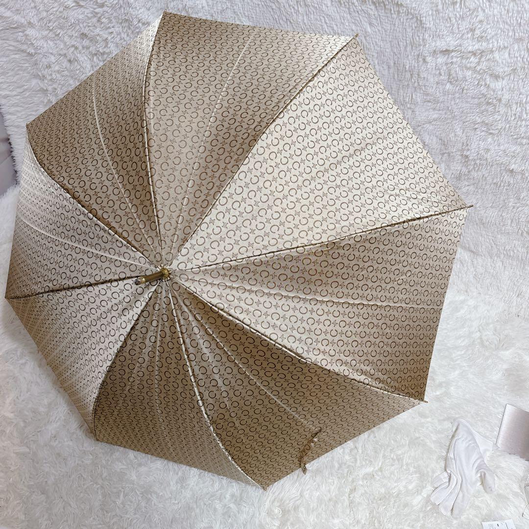 【良品】セリーヌ　長傘　トリオンフ　Cマカダム　総柄　ベージュ　90cm