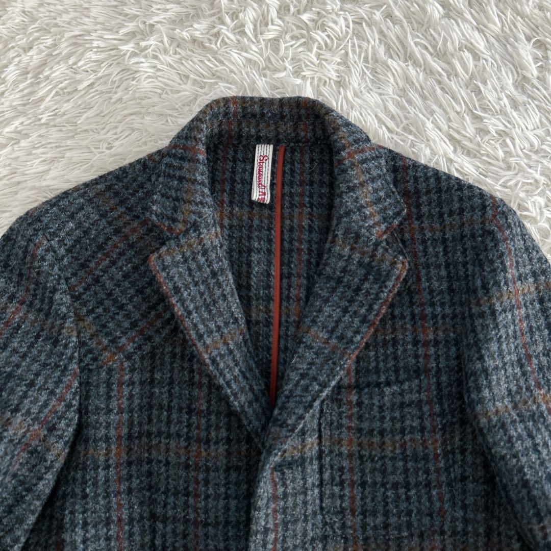 美品✨ 100周年 ハリスツイード テーラードジャケット くるみ 牛革 チェック