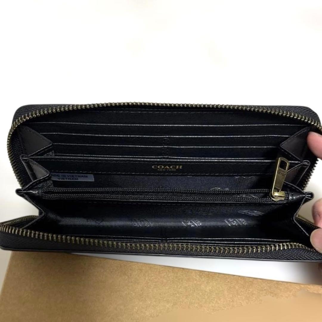 COACH 長財布 F74597 ブラック/チャコール シグネチャー柄