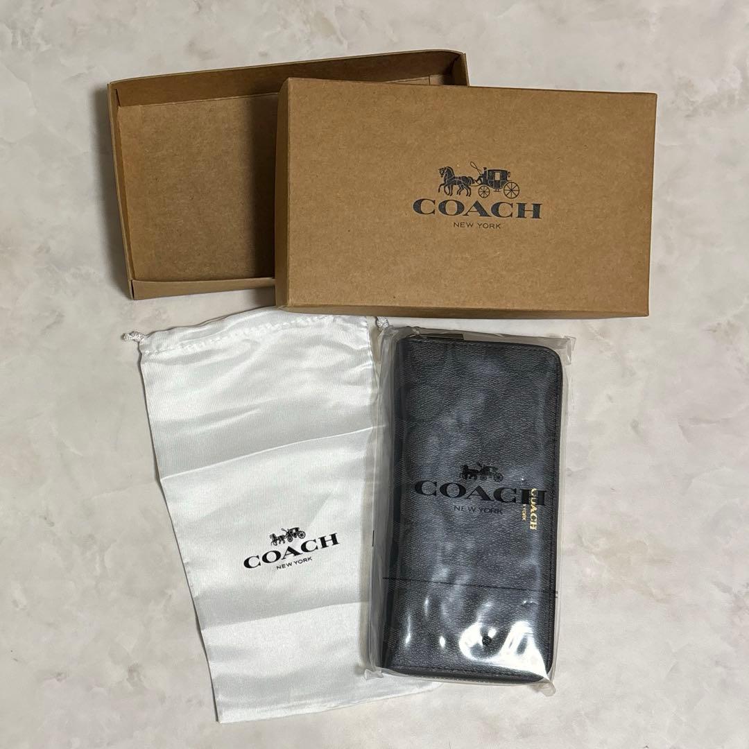 COACH 長財布 F74597 ブラック/チャコール シグネチャー柄