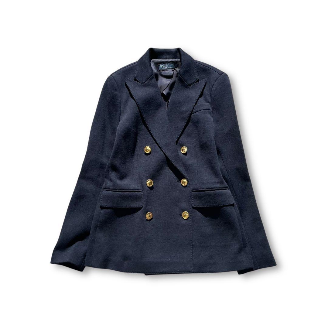 未使用級✨ポロバイラルフローレン ニットブレザー 金ボタン ダブル 紺ブレ 0