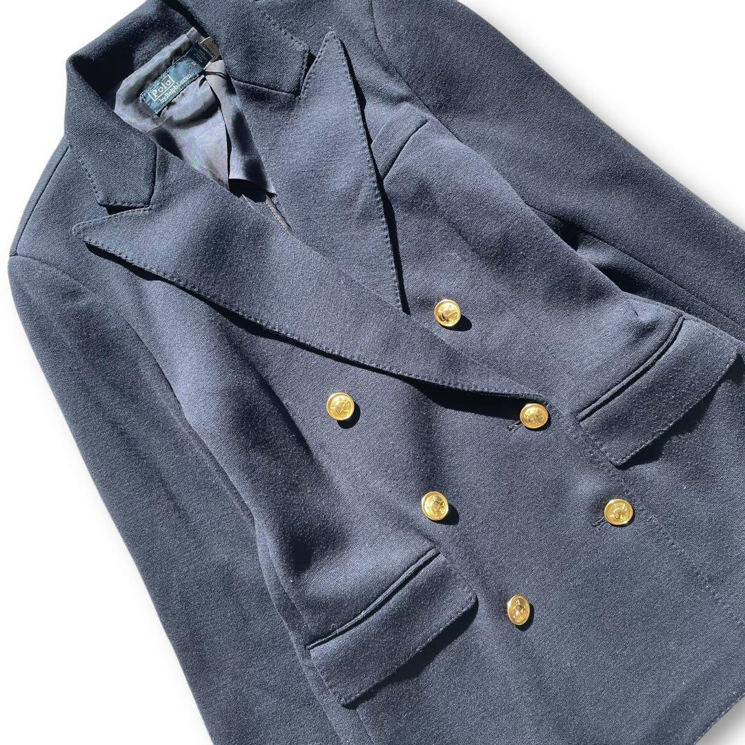 未使用級✨ポロバイラルフローレン ニットブレザー 金ボタン ダブル 紺ブレ 0