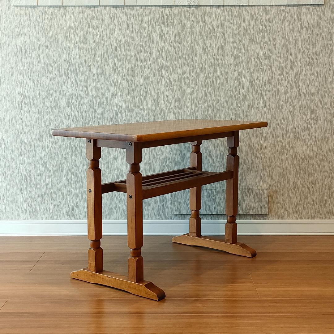 ヴィンテージ　サイドテーブル　天然木　ワークデスク　棚付き
