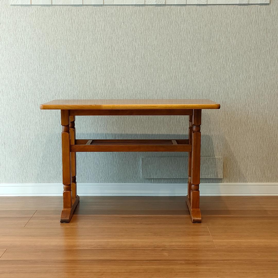 ヴィンテージ　サイドテーブル　天然木　ワークデスク　棚付き