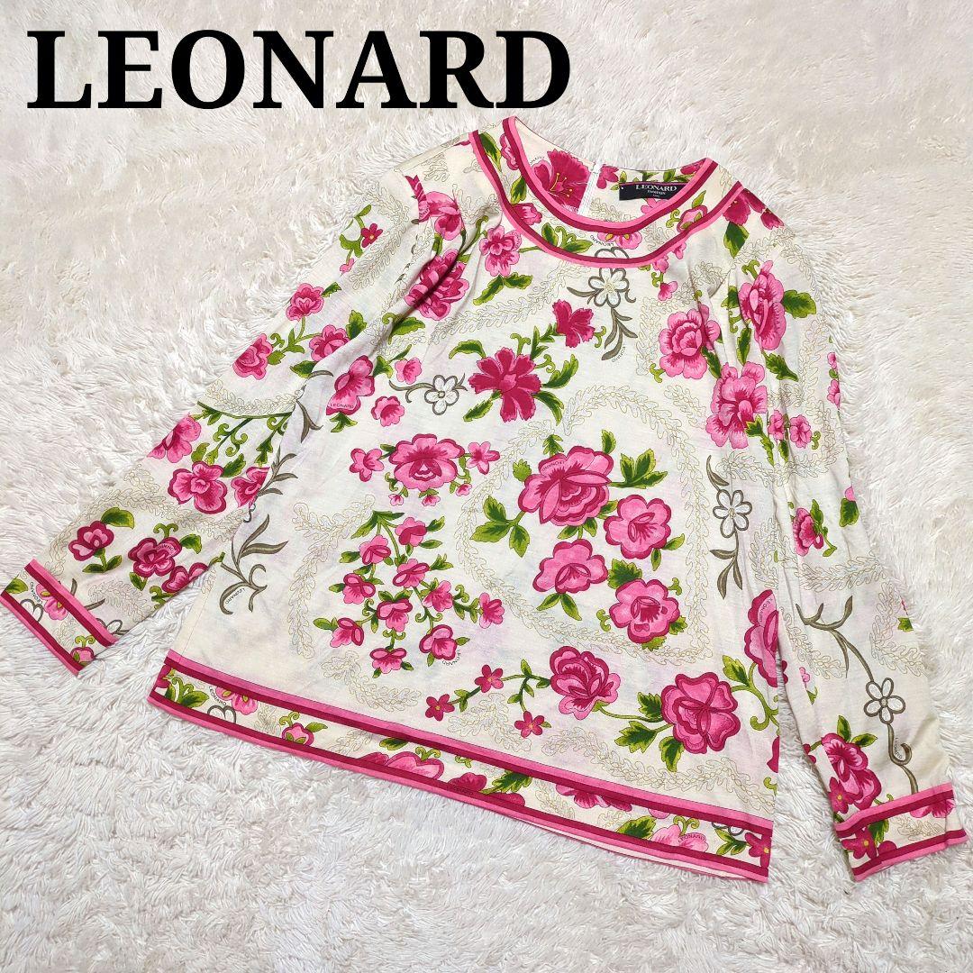 美品！LEONARD　花柄シルクカットソー　Lサイズ　総柄　アイボリー