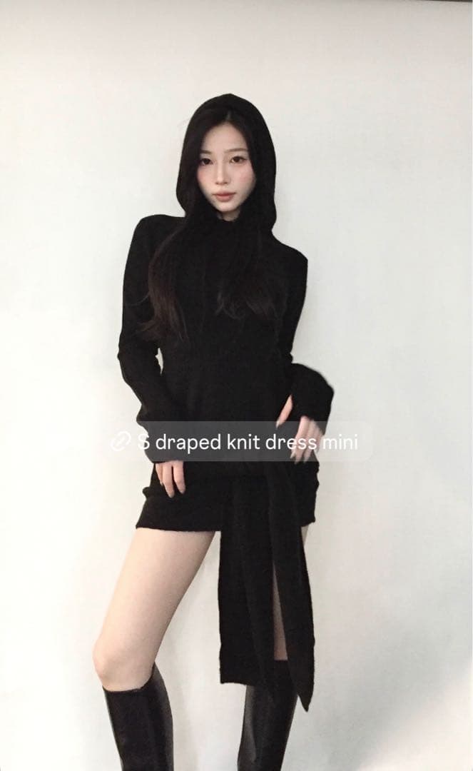 TR34426 S draped knit dress mini ブラック