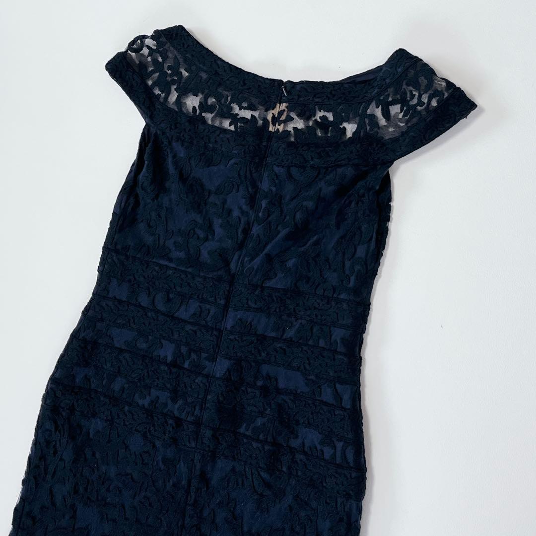 タダシショージ レース 刺繍　スリット ロングドレス　ネイビー　ワンピース