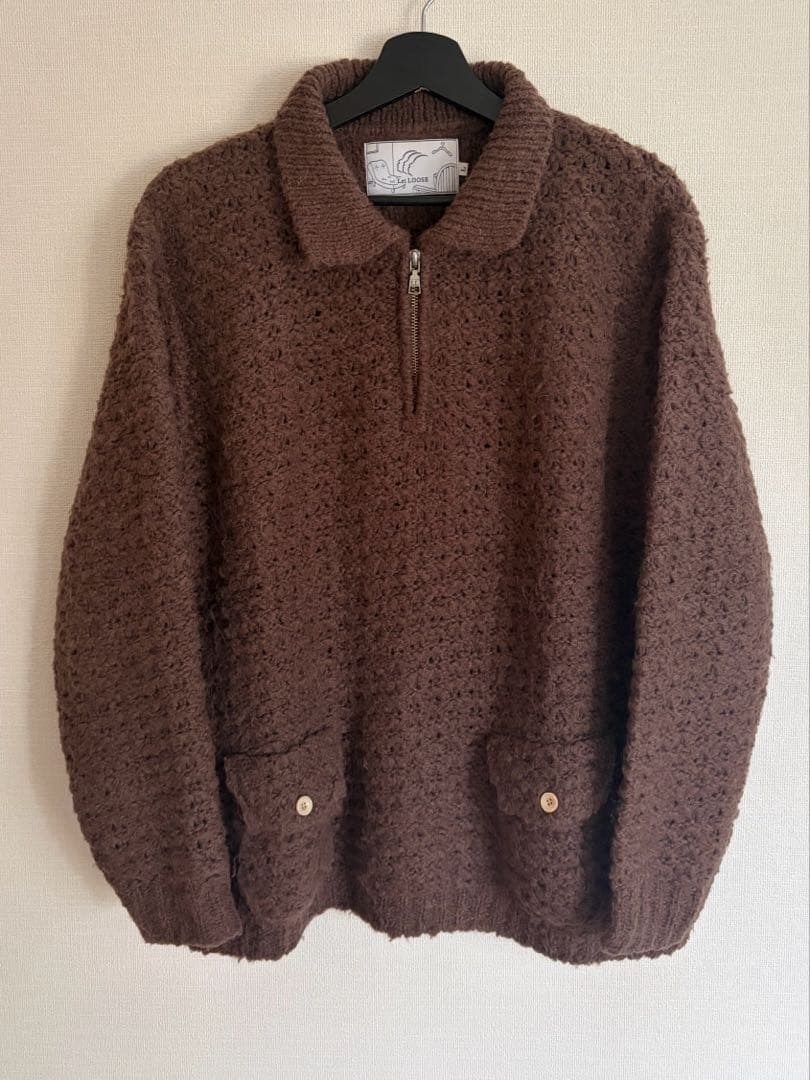 Let LOSE ブラウン ニット ハーフジップ