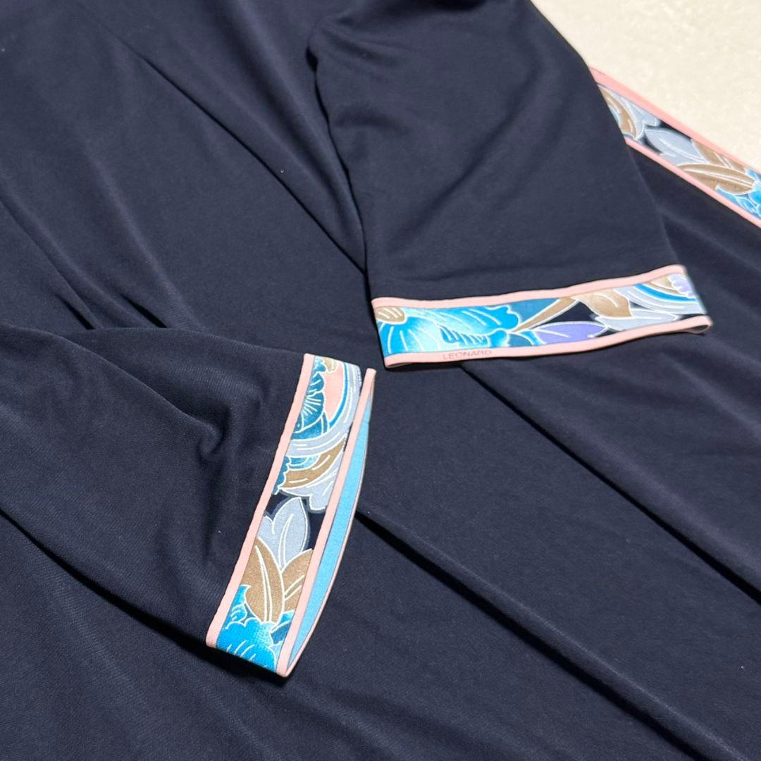 美品 レオナール カンカン フラワートリム チュニック サイドスリット XL