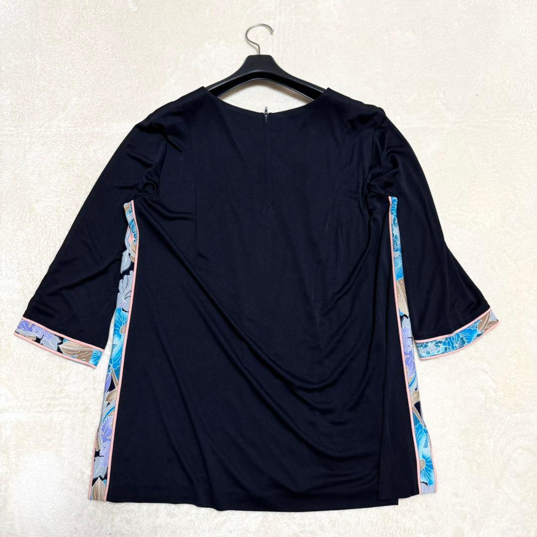 美品 レオナール カンカン フラワートリム チュニック サイドスリット XL