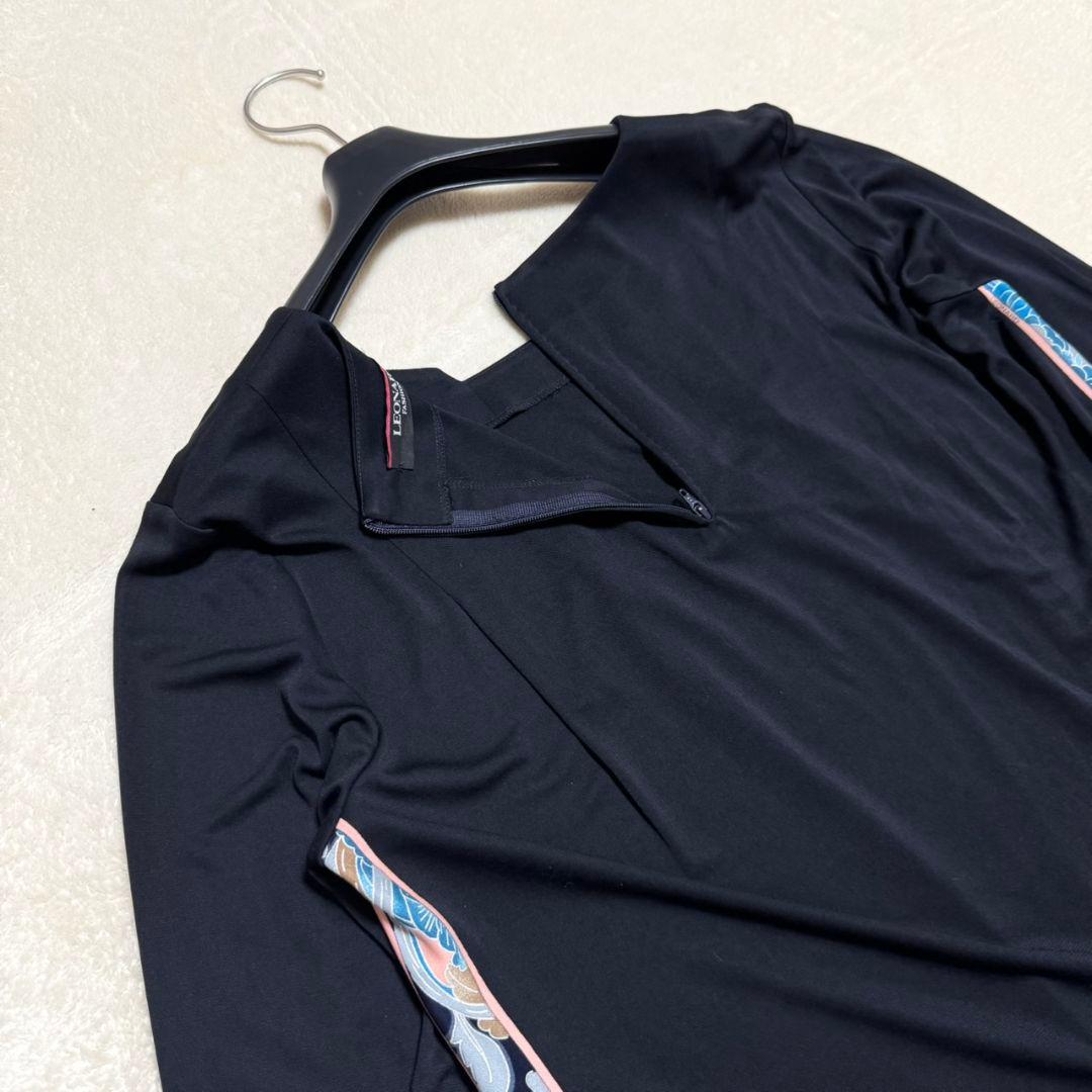美品 レオナール カンカン フラワートリム チュニック サイドスリット XL
