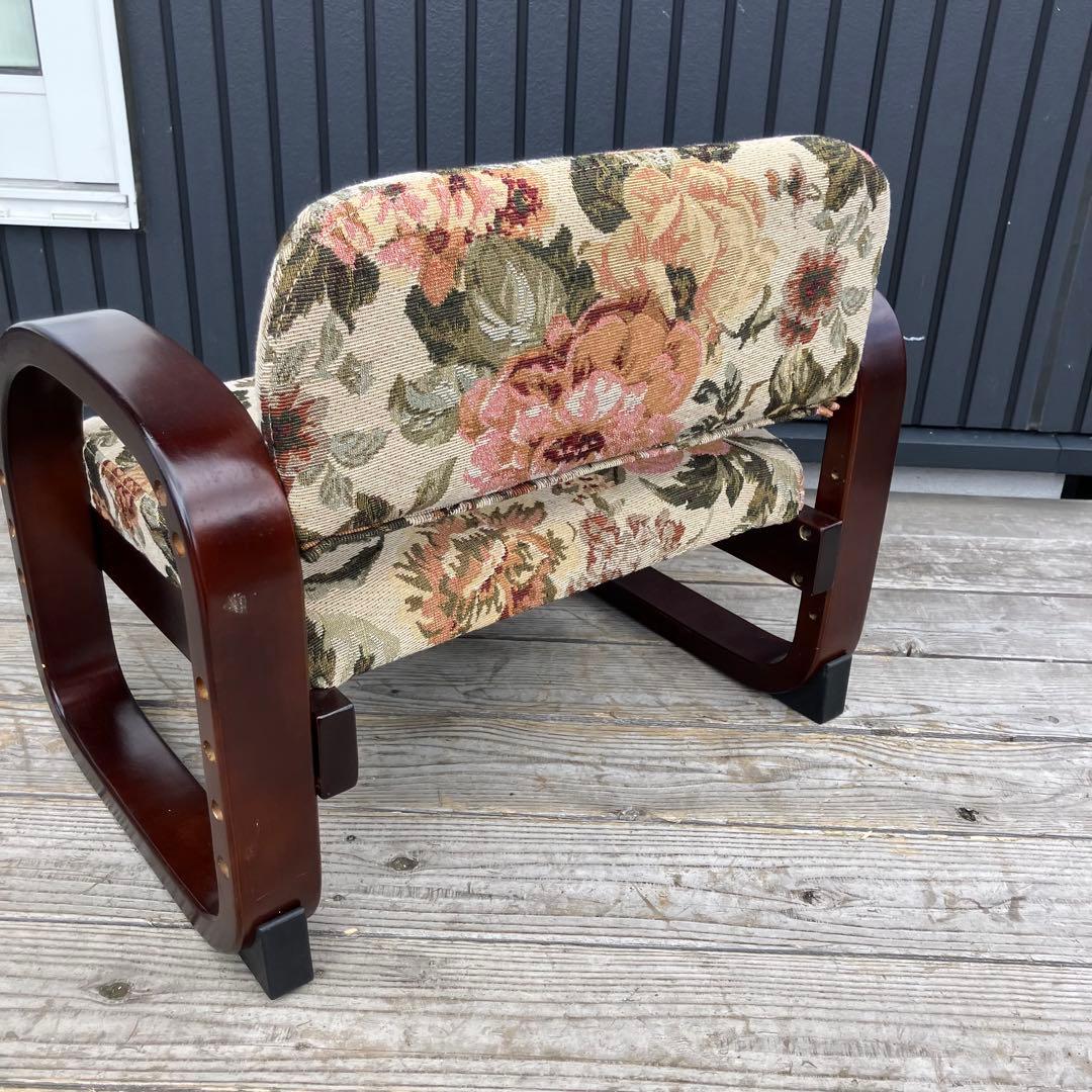 昭和レトロ 花柄ゴブラン織り 木製座椅子 アームチェア ウッドチェア クラシック