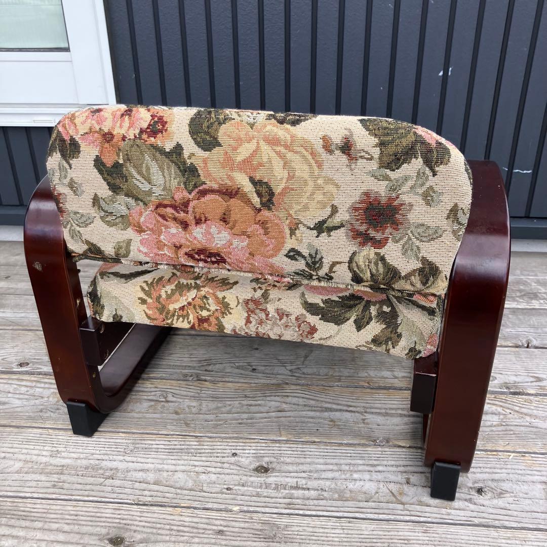 昭和レトロ 花柄ゴブラン織り 木製座椅子 アームチェア ウッドチェア クラシック