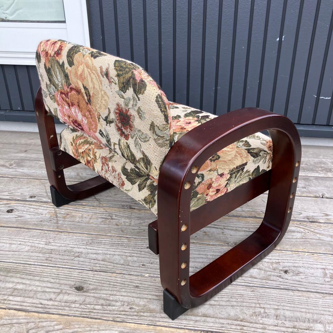 昭和レトロ 花柄ゴブラン織り 木製座椅子 アームチェア ウッドチェア クラシック