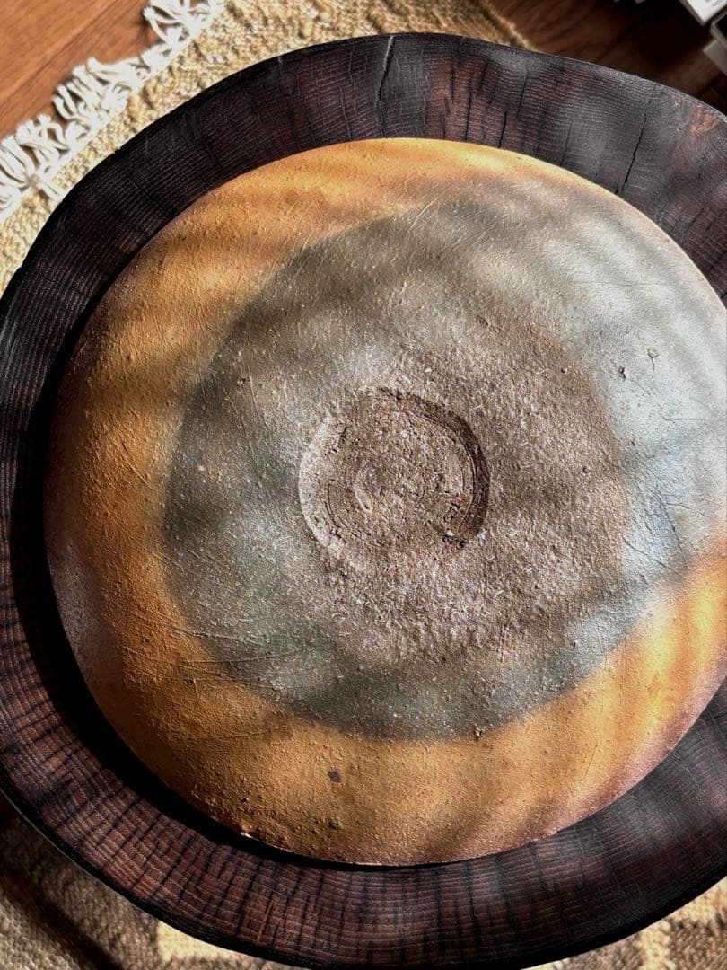 山田洋次 素焼き スリップウェア 大皿器24cm 工芸品　民藝