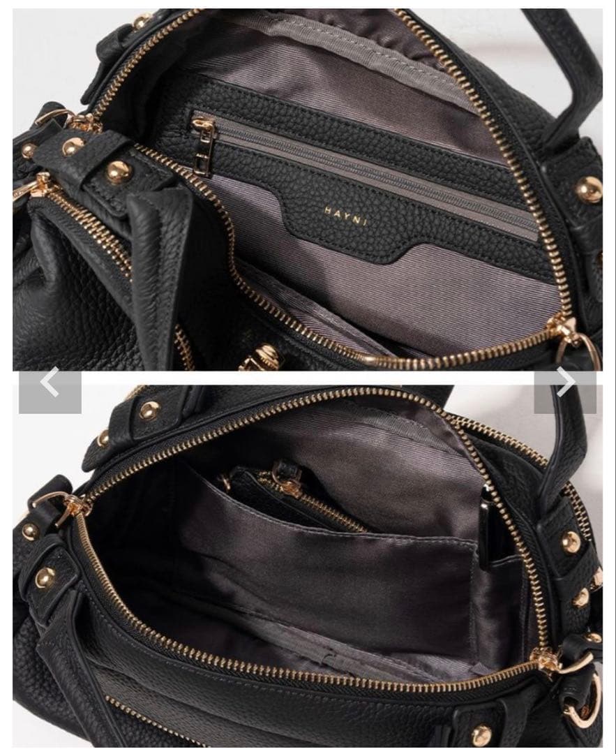 HAYNI ネネロシェ　本革　牛皮 ブラック×シルバー 2wayハンドバッグ