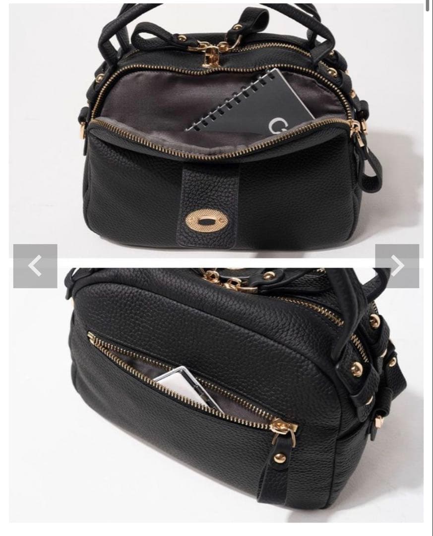 HAYNI ネネロシェ　本革　牛皮 ブラック×シルバー 2wayハンドバッグ