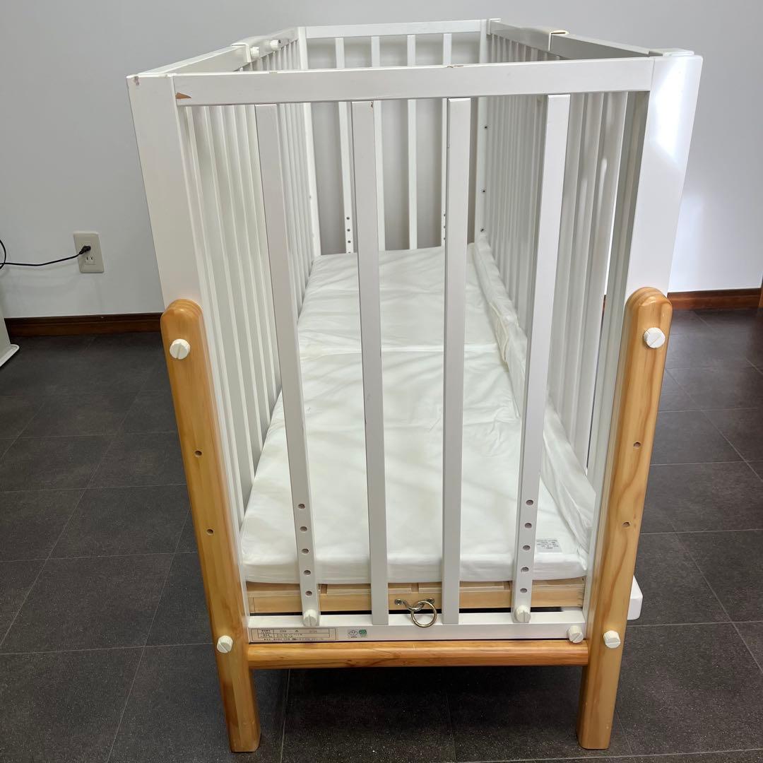 大和屋 ベビーベッド そいねーるⅢ ホワイト マットレス付き