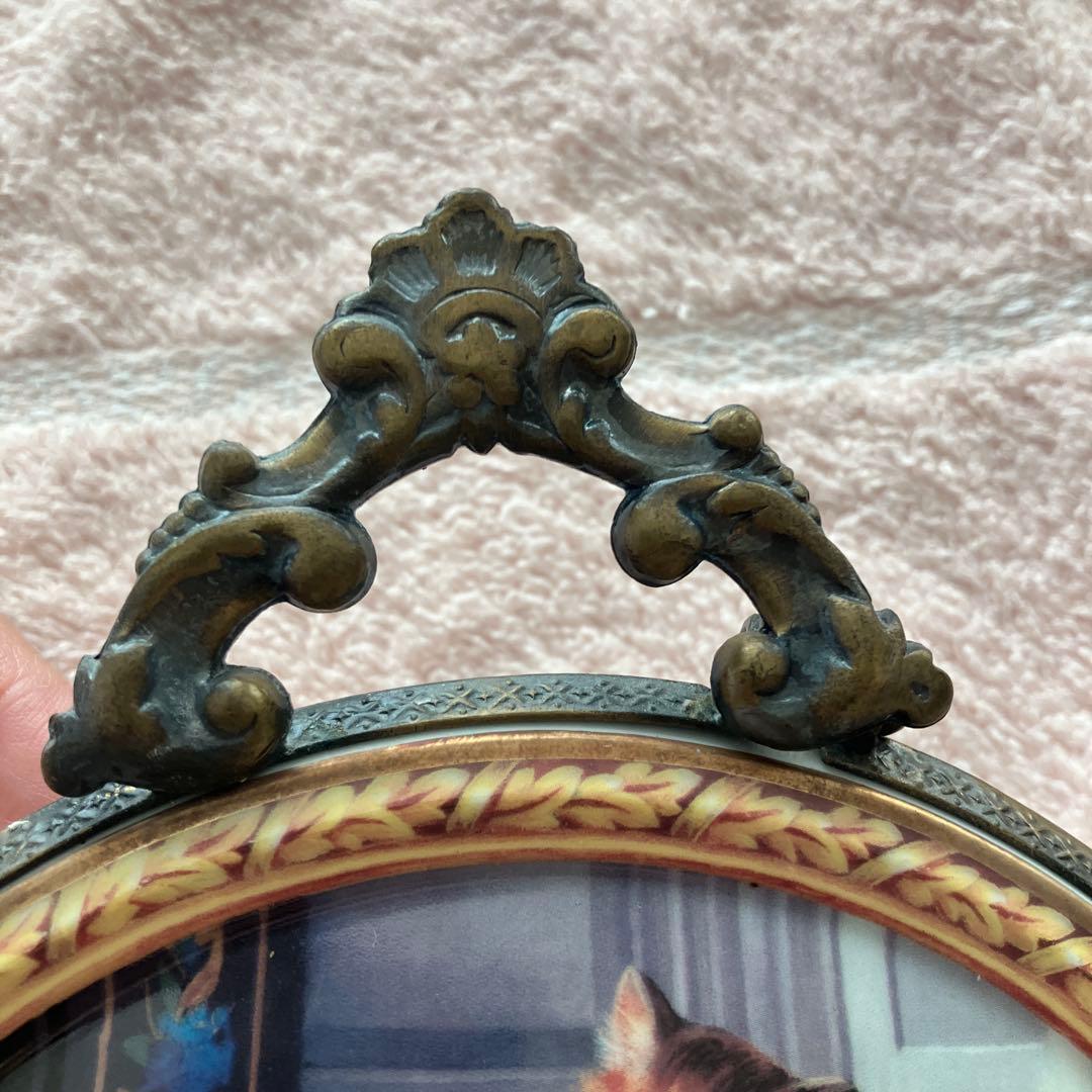 希少　マイセン 猫 壁掛け 飾り絵 プレート 猫の絵画 アンティークフレーム