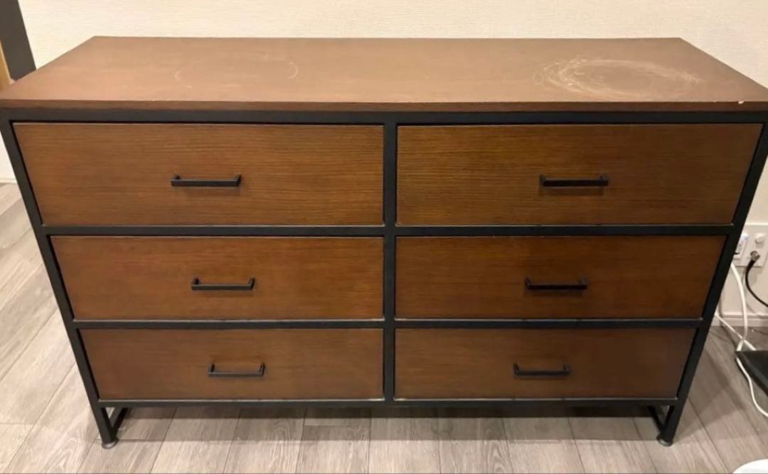 モダン6段チェスト 木製・金属フレーム　〆2月20日まで