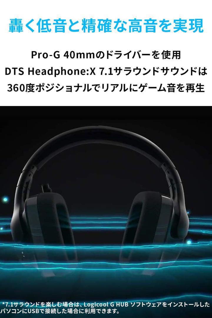 ゲーミングヘッドセット Logicool G 折り畳み式 マイク付き ブラック