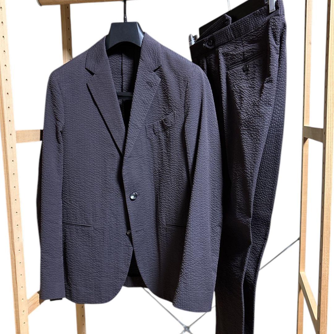 CARUSO ダークブラウン　コットンシアサッカースーツ