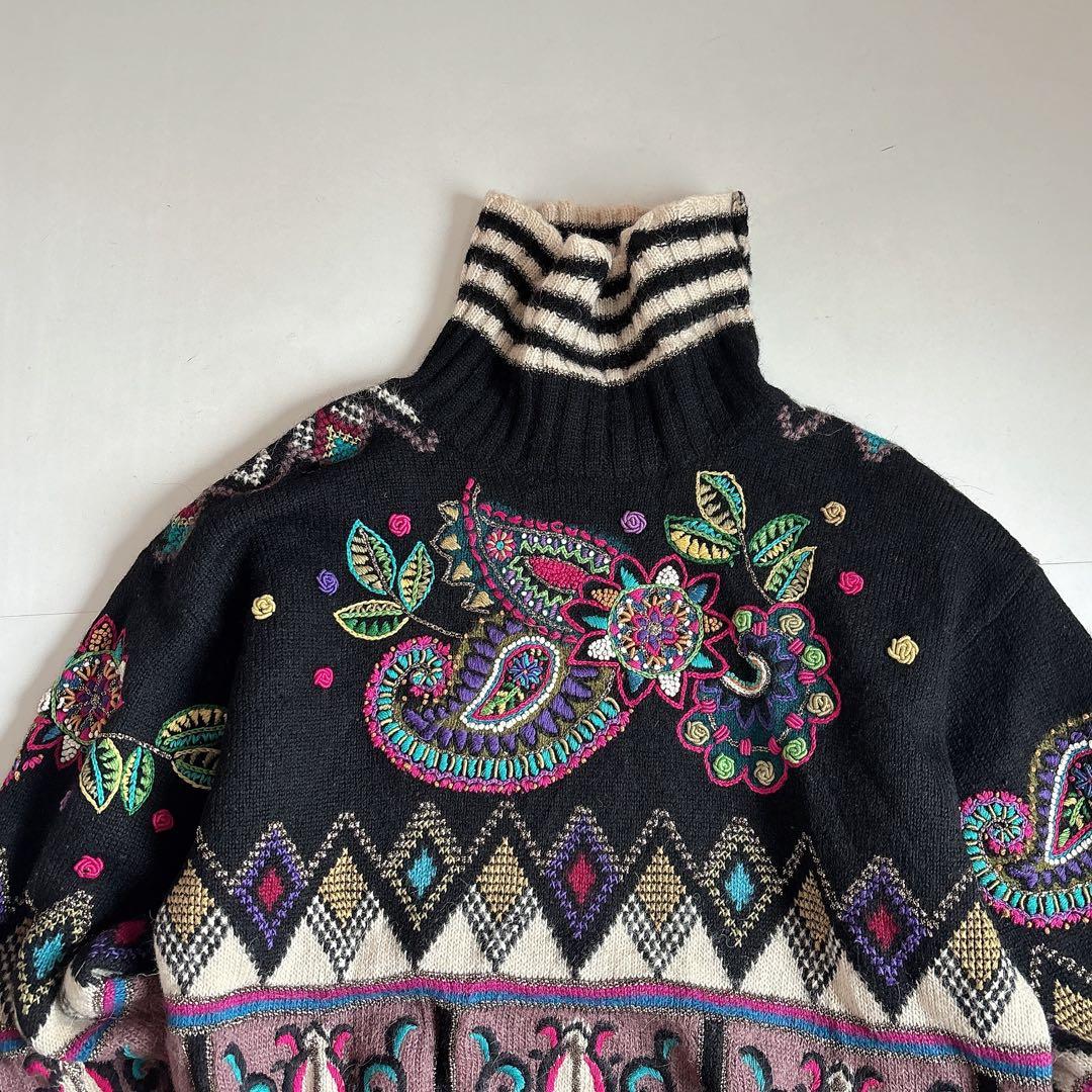 希少 ヴィンテージ 当時物 ヨシユキコニシ ペイズリー ハンドニット タートル