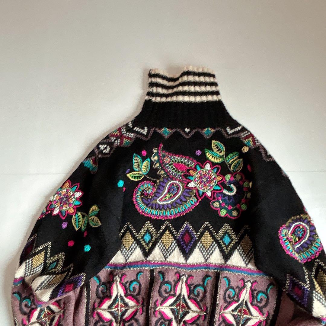 希少 ヴィンテージ 当時物 ヨシユキコニシ ペイズリー ハンドニット タートル