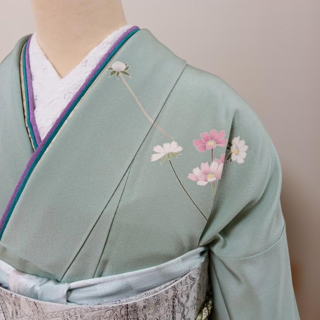 薄緑色 花柄 訪問着