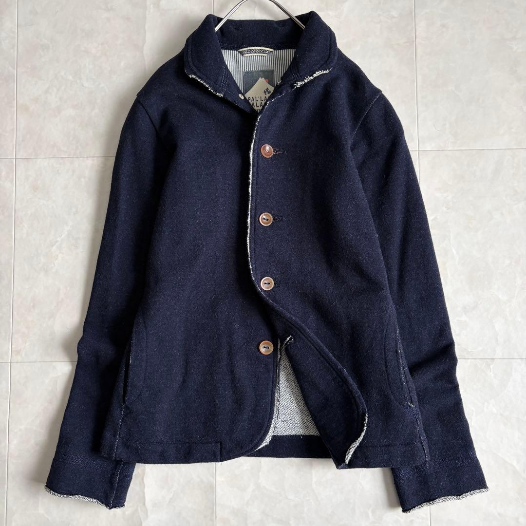 パラスパレス カシミヤ混スタンドカラージャケット 紺3 裏地ストライプ 日本製