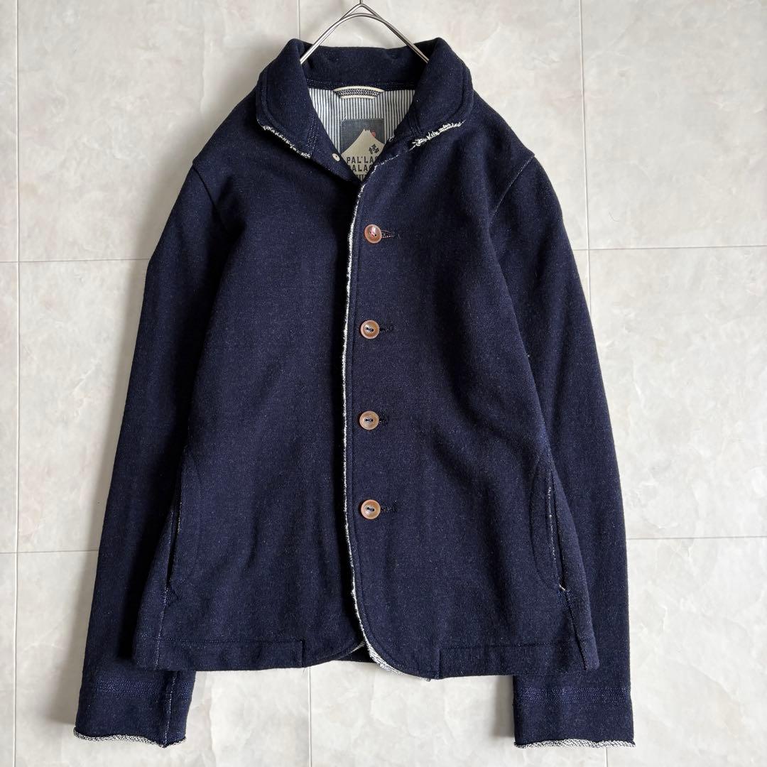 パラスパレス カシミヤ混スタンドカラージャケット 紺3 裏地ストライプ 日本製