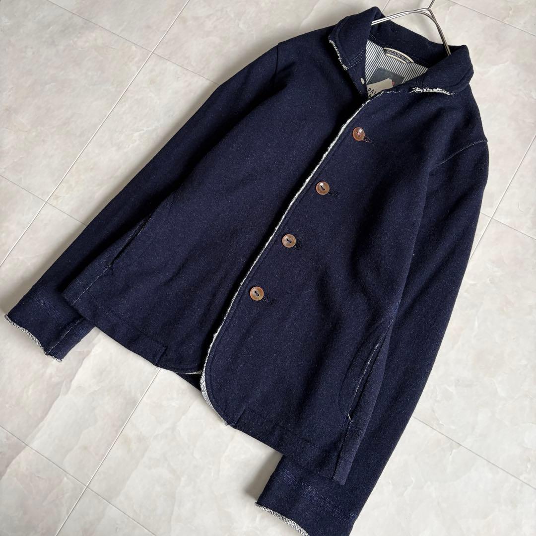 パラスパレス カシミヤ混スタンドカラージャケット 紺3 裏地ストライプ 日本製