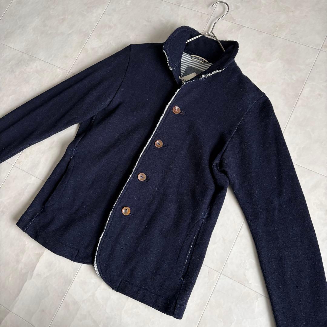 パラスパレス カシミヤ混スタンドカラージャケット 紺3 裏地ストライプ 日本製