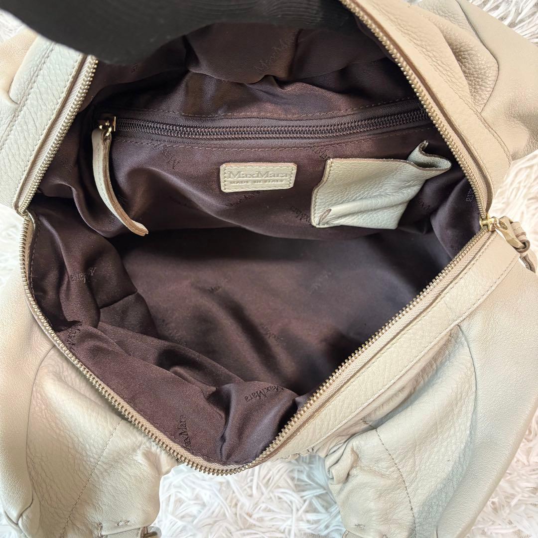 美品✨マックスマーラ ハンドバッグ 巾着 総柄 ロゴプレート ゴールド金具 本革