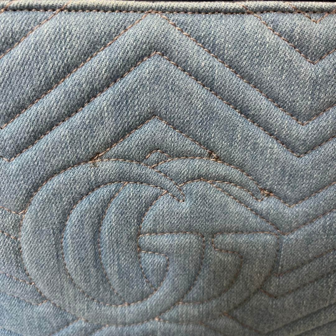 GUCCI デニムバッグ　ショルダーストラップ付き　パールCGマーモント