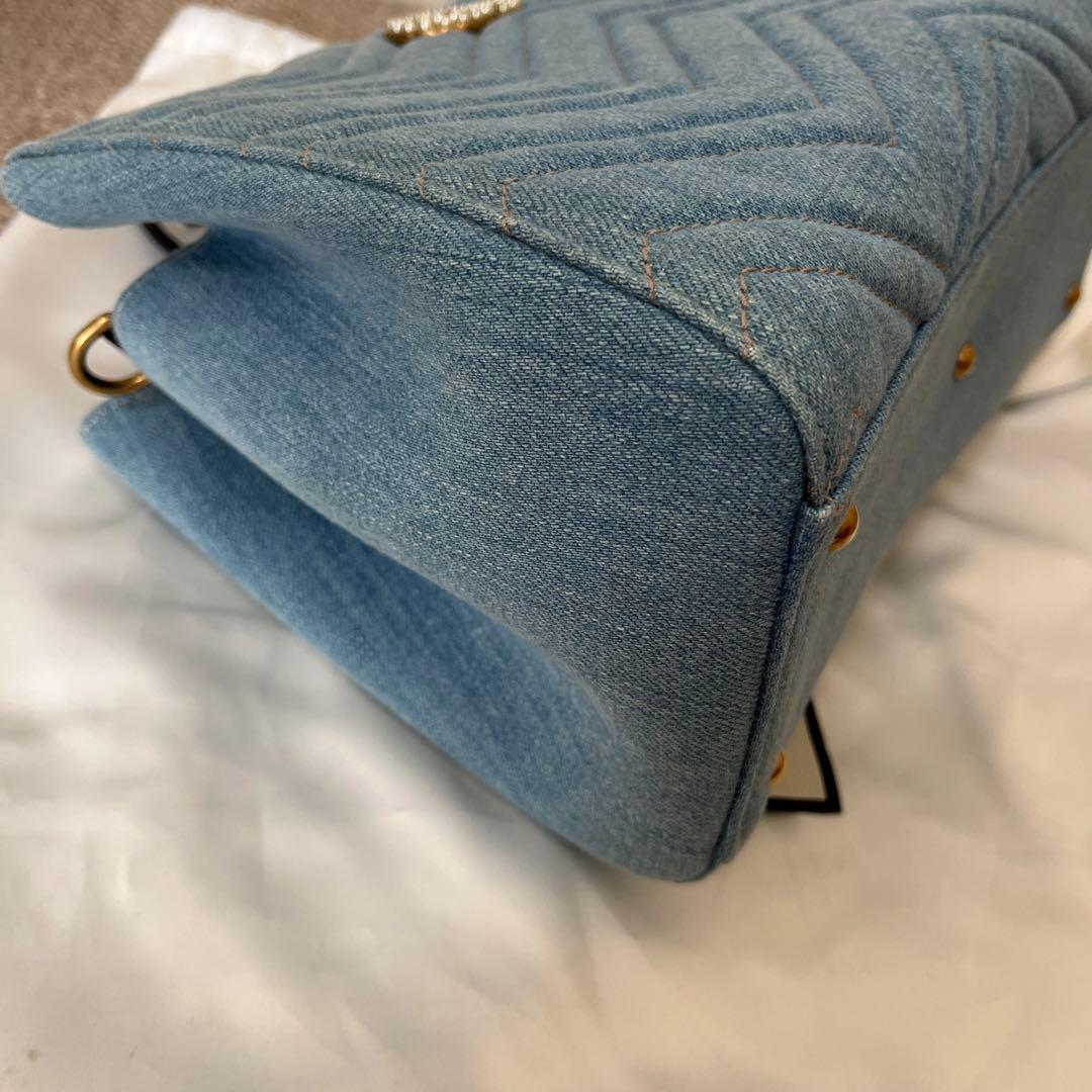 GUCCI デニムバッグ　ショルダーストラップ付き　パールCGマーモント