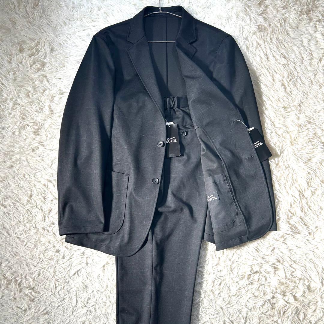 アオキ【未使用タグ付】パジャマスーツプリントジャージ紺ウィンドウペン　ゆったりM