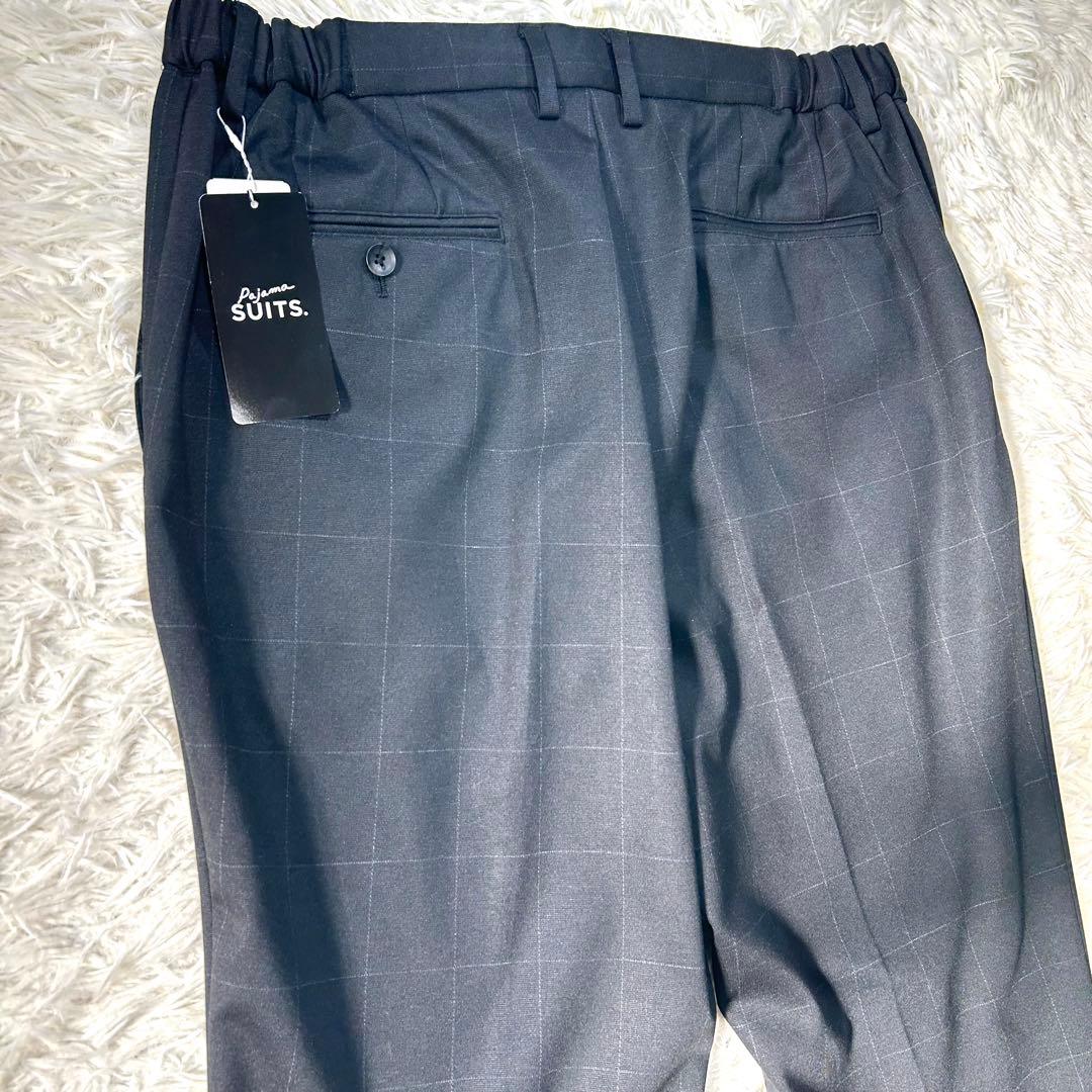 アオキ【未使用タグ付】パジャマスーツプリントジャージ紺ウィンドウペン　ゆったりM