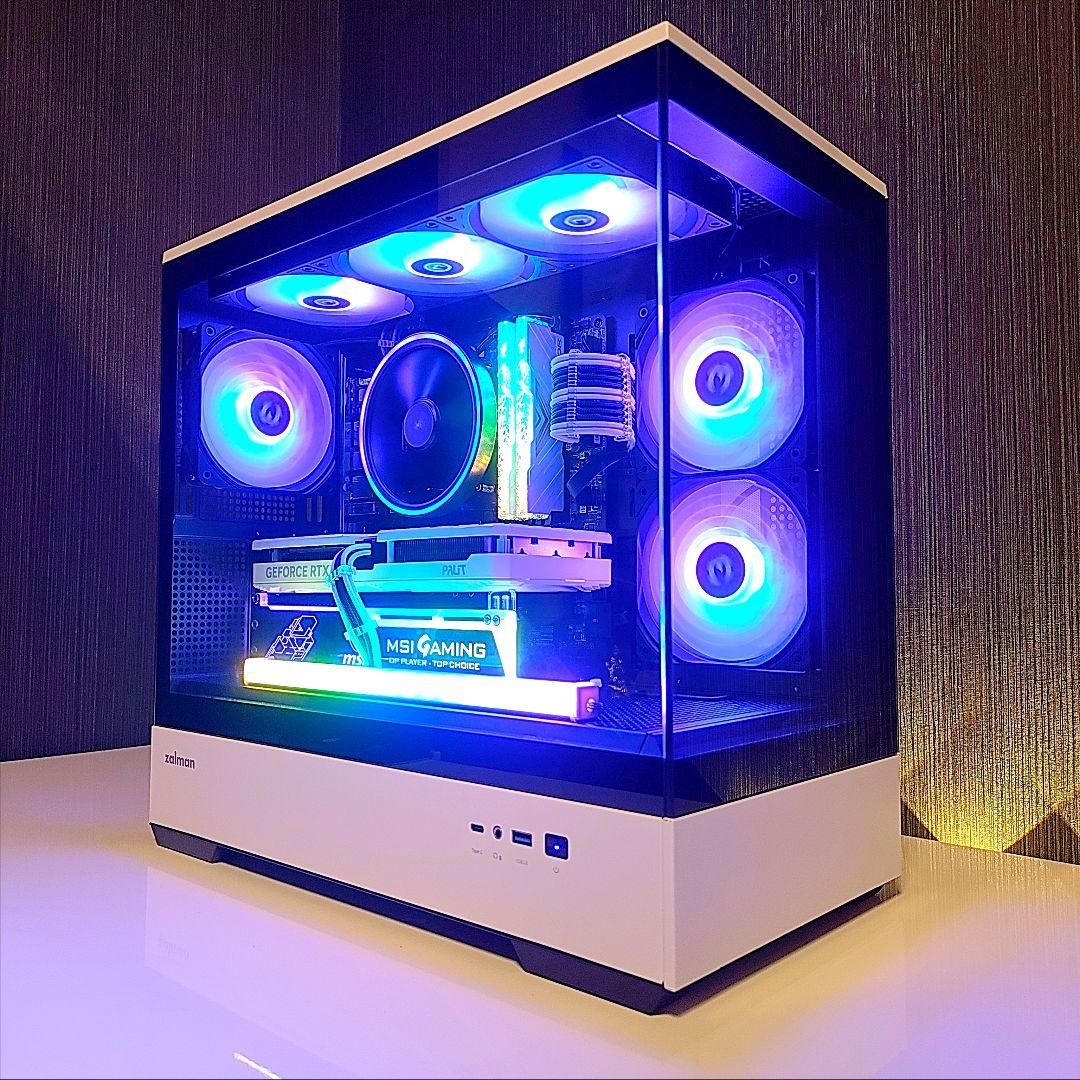 新品【光る高性能 白/黒 ゲーミングPC】デスクトップ／2面ガラス ピラーレス