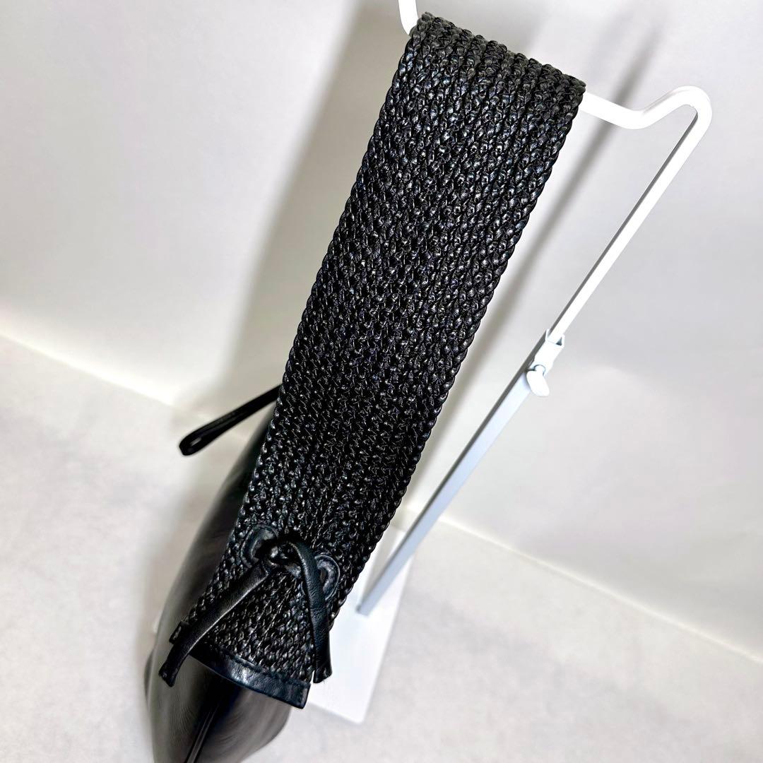 GUCCI ヴィンテージ レザー 編み込みハンドル ブラック ショルダーバッグ