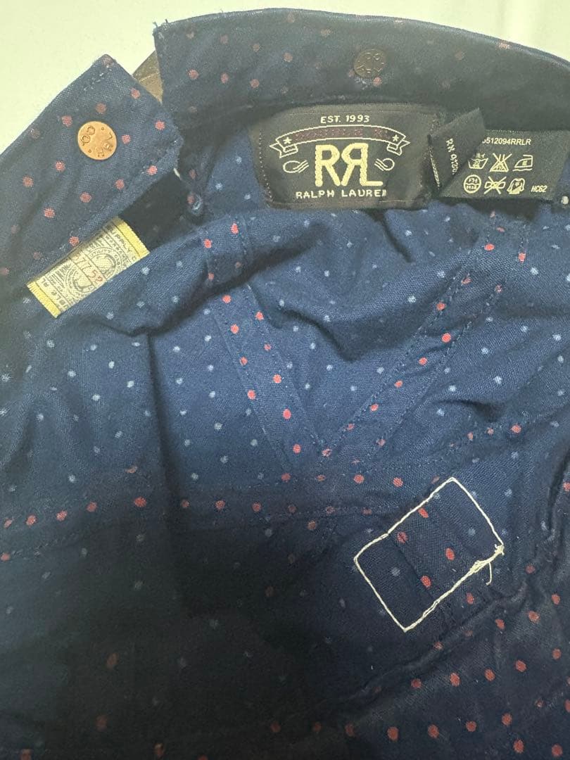 美品　DOUBLE RL RRLドット柄　帽子　キャップ ネイビー　59cm