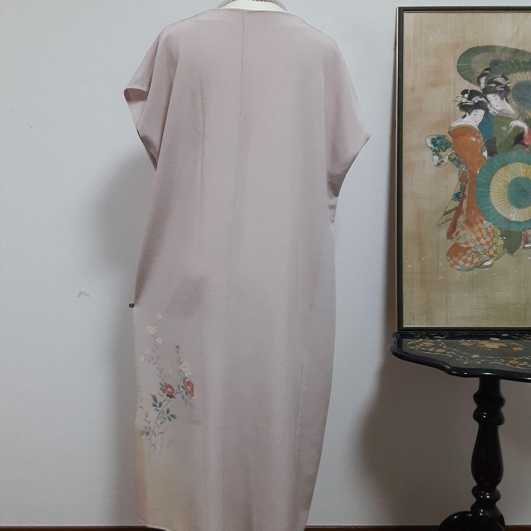 リメイク着物ロングワンピースボレロ付きＬ正絹着丈115センチ