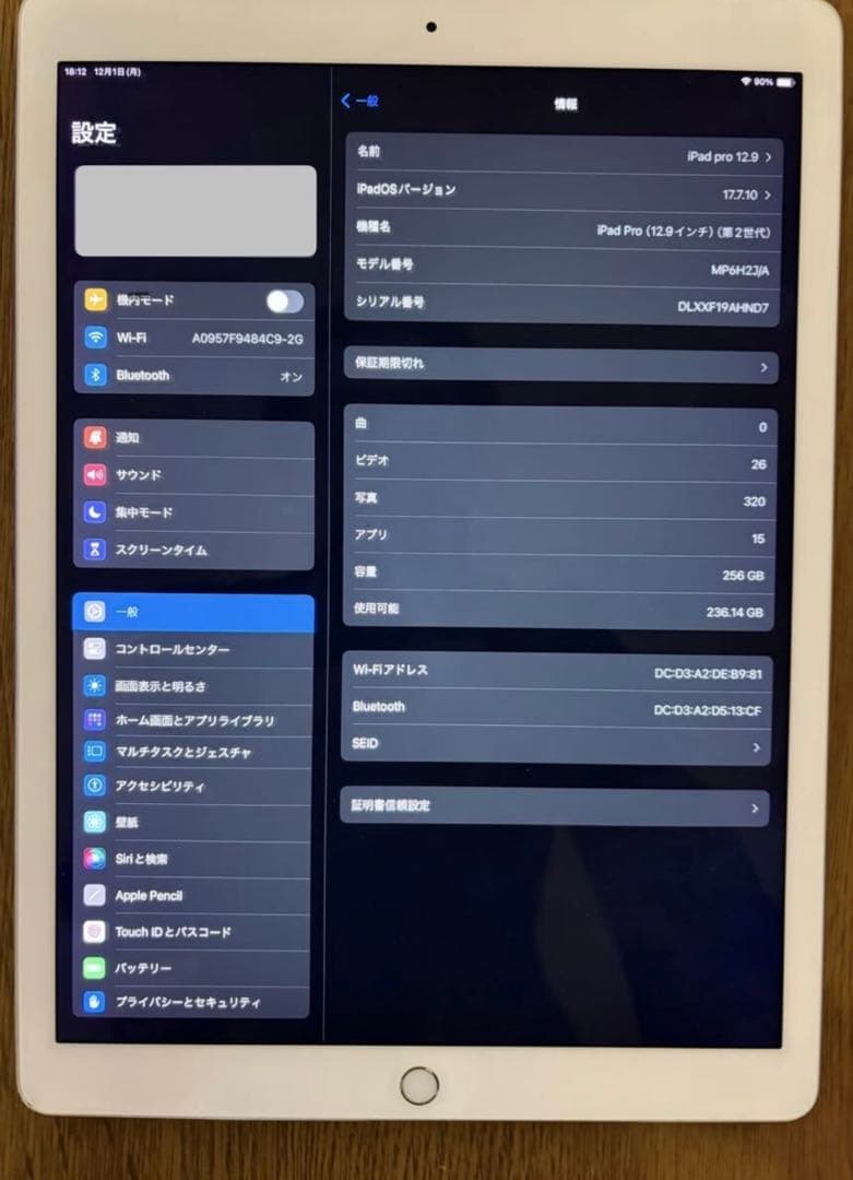 iPad Pro 12.9インチ 第2世代 256GB