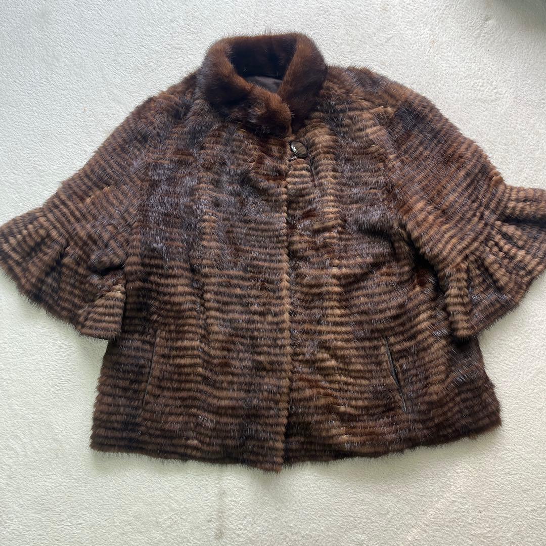 毛皮 リアルファー MINK ミンク ブラウン 袖 フレア Fサイズ