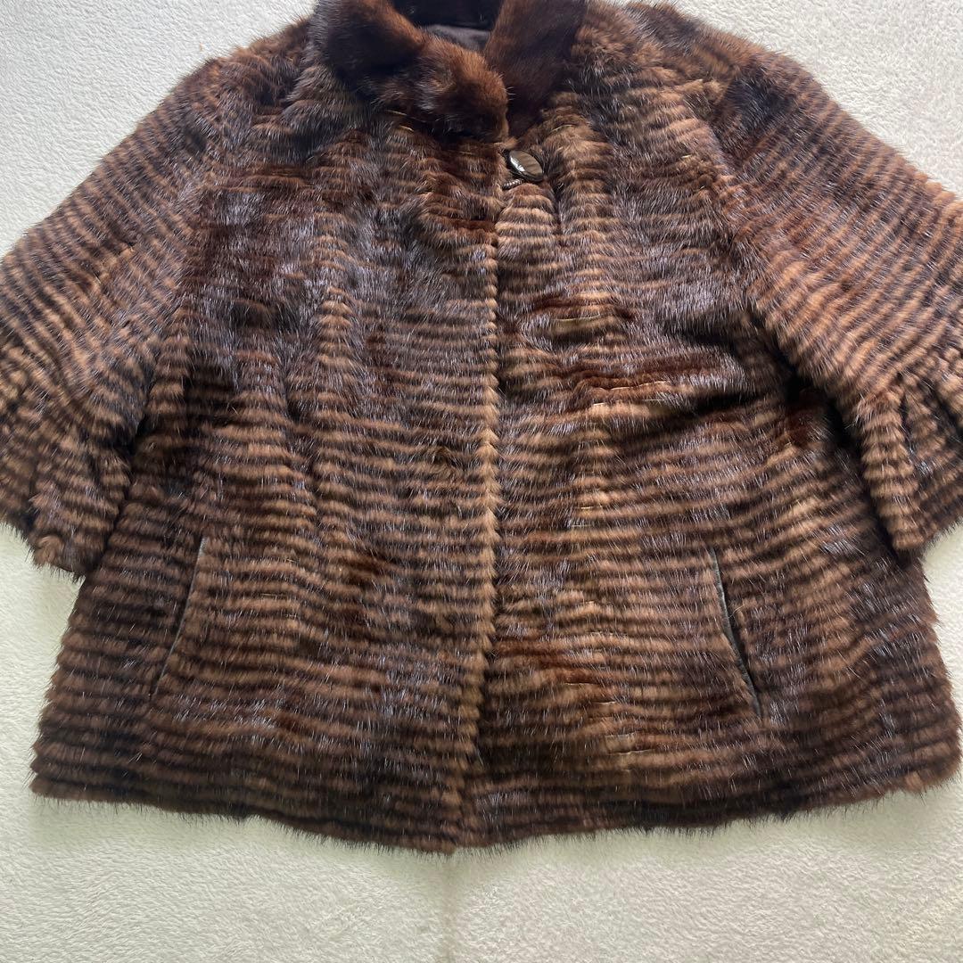毛皮 リアルファー MINK ミンク ブラウン 袖 フレア Fサイズ
