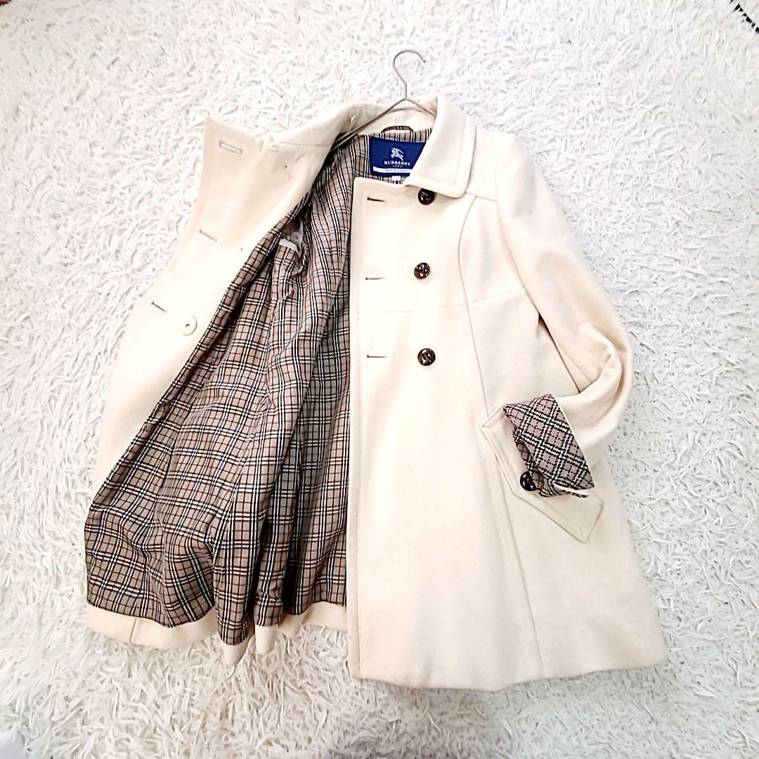 バーバリー・ブルーレーベル 裏ノバチェック コート アイボリー S