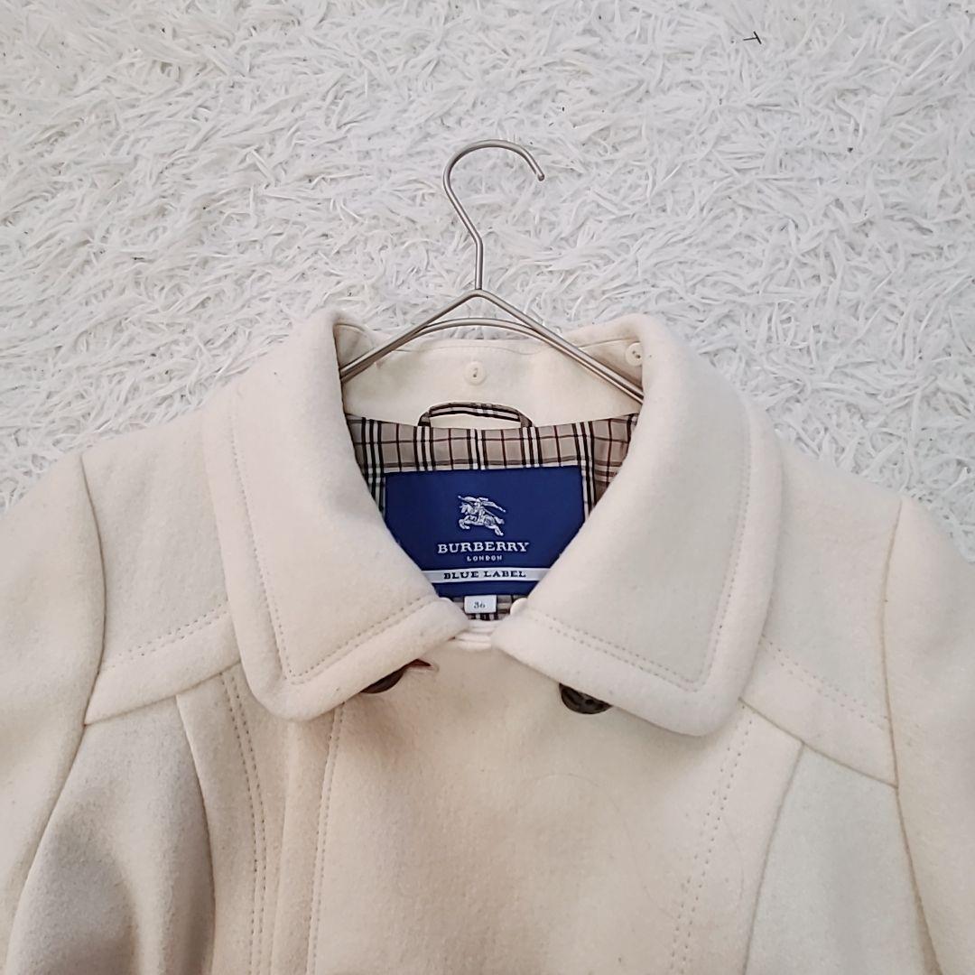 バーバリー・ブルーレーベル 裏ノバチェック コート アイボリー S