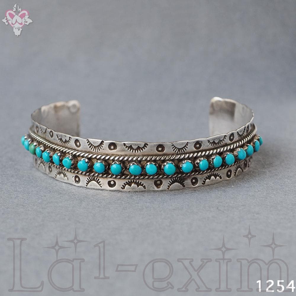ターコイズ ２１個 シルバー 銀 インディアンジュエリー ズニ族 刻印 バングル