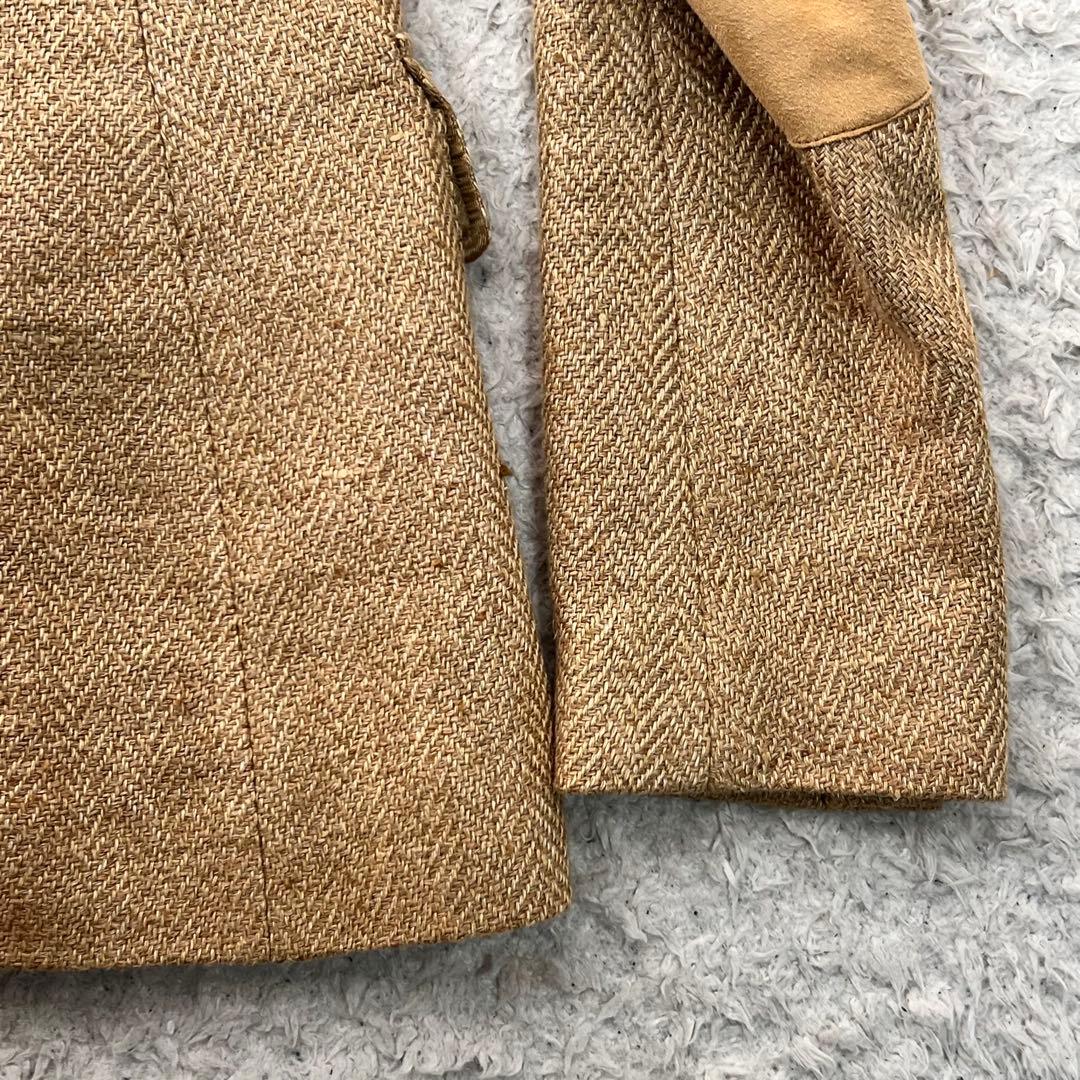 POLOラルフローレン ヘリンボーン 肘パッチ 麻 絹テーラードジャケットM位