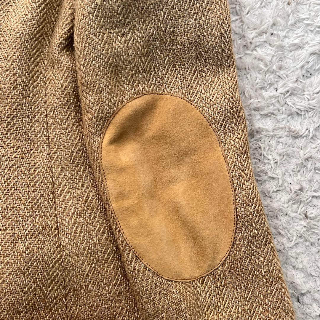 POLOラルフローレン ヘリンボーン 肘パッチ 麻 絹テーラードジャケットM位